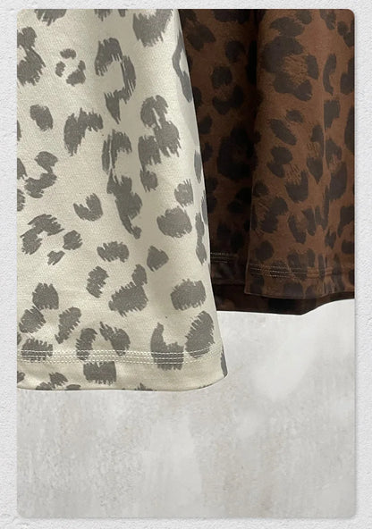 Custom LOGO men's new summer 240G cotton polyester American retro BOXY leopard print short-sleeved T-shirt casual loose top