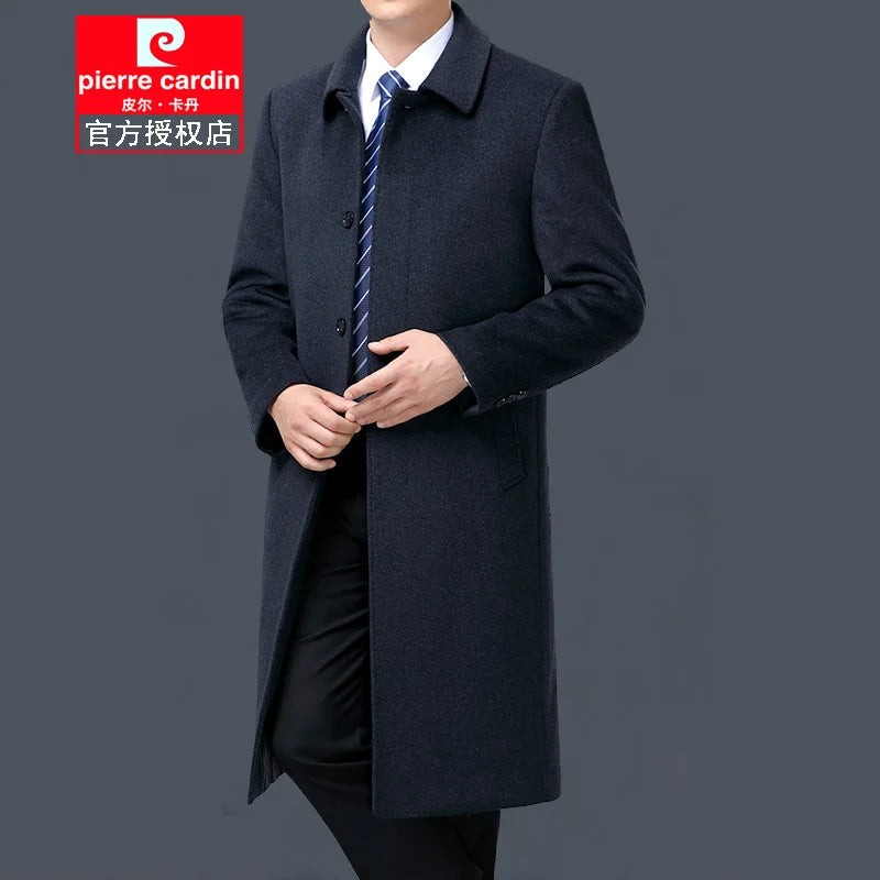 100% Cashmere Jacket Men Casual Business Men's Winter Coats Polo Collar Single Breasted Windbreaker Coat Casaco Masculino