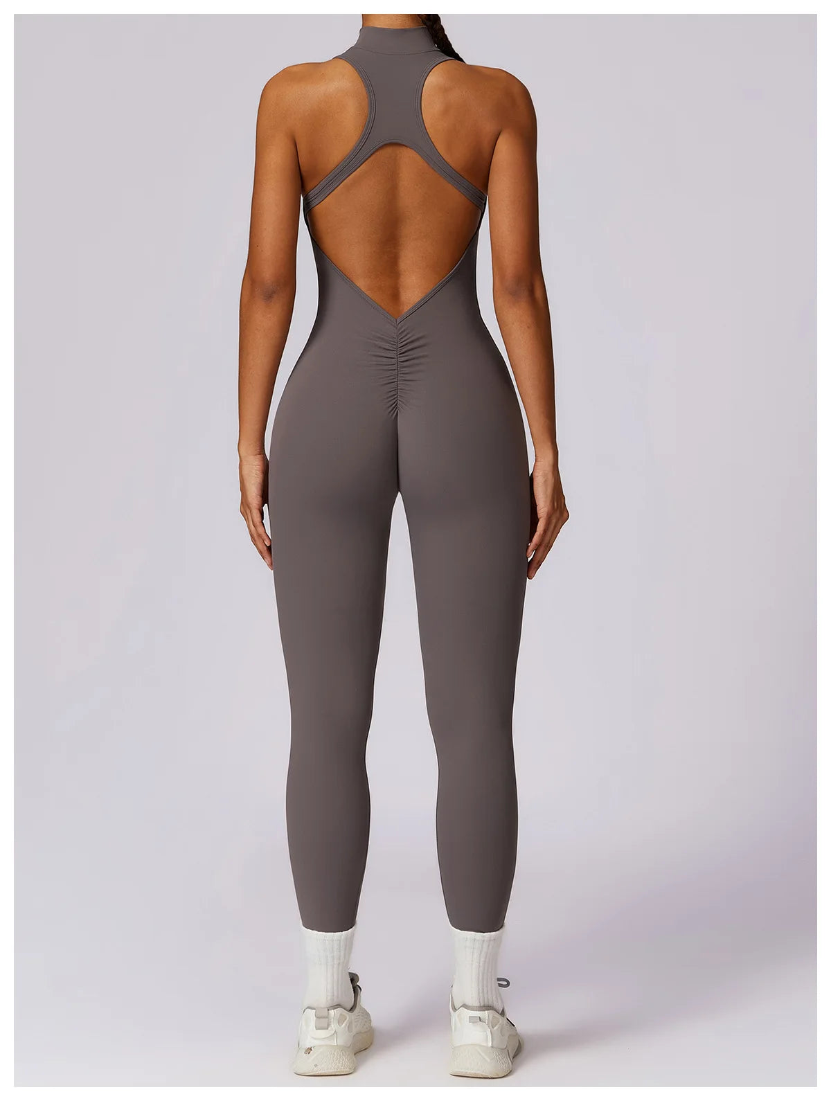 Summer V Back One-piece Suit Women Sports Jumpsuit Zippers Yoga Rompers Backless Sportswear Women Sleeveles Workout Bodysuits