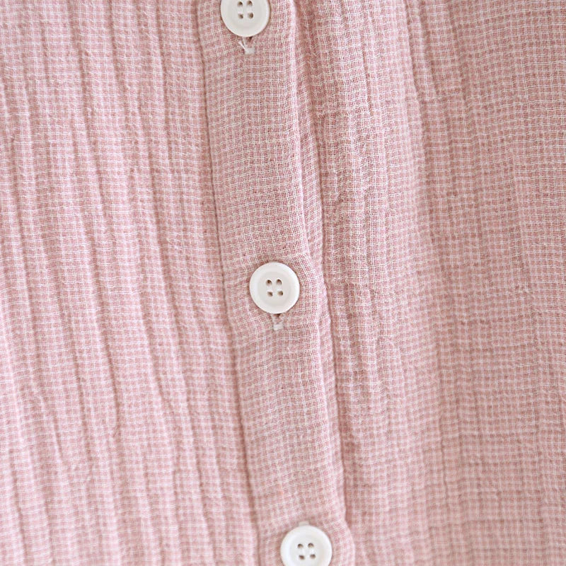 2026 Spring and Autumn New Couple Pajama Set 100% Pure Cotton Crepe Cloth Men's and Women's Stand up Neck Simple Home Clothing