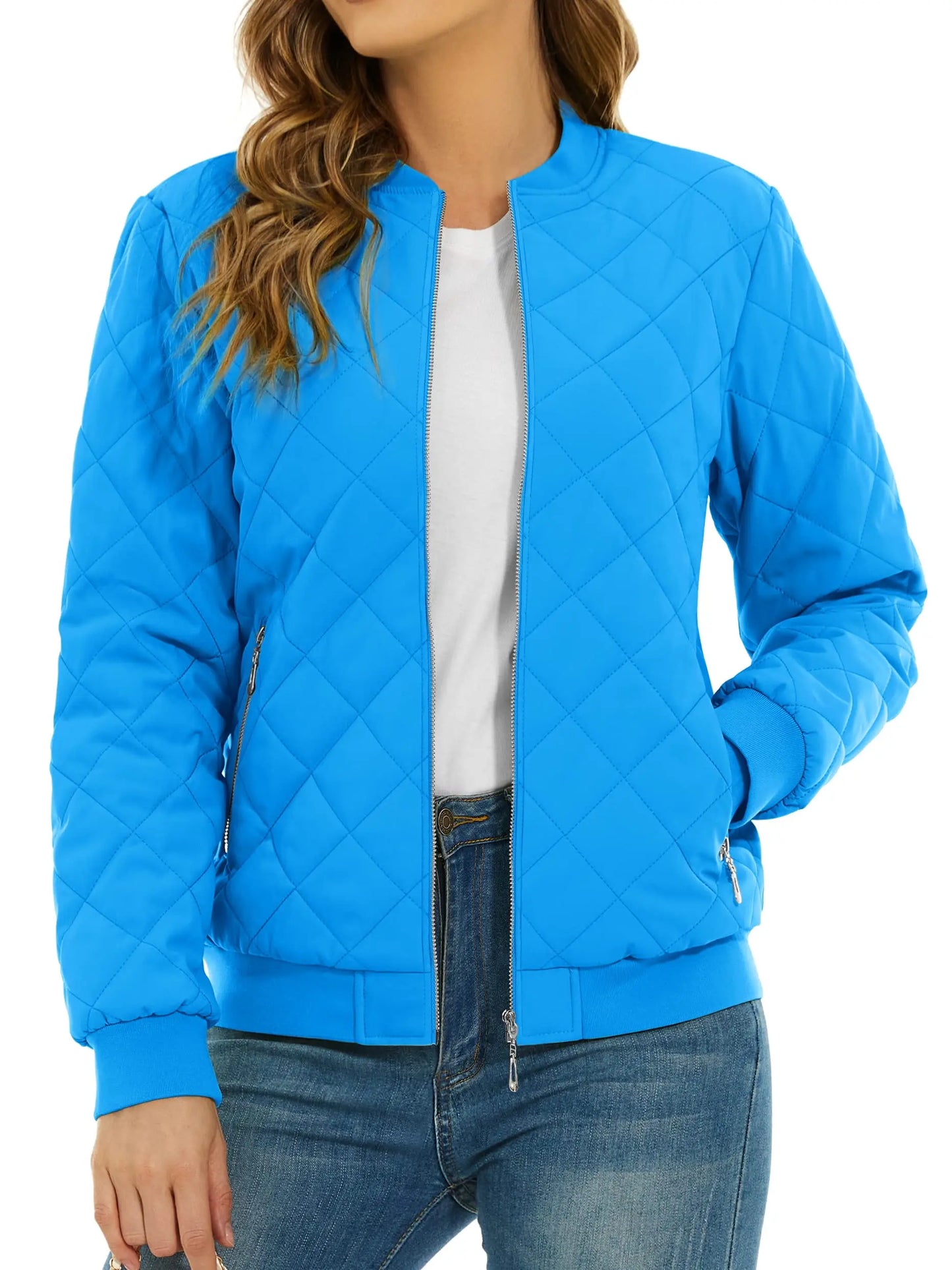 TACVASEN Padded Warm Jackets Womens Fashion Retro Pilot bomber Jackets Diamond Quilted Coats Full Zip Up Pockets Casual Outwear