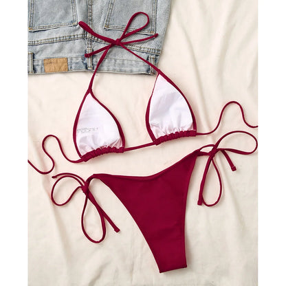 7 Colors Halter Brazilian Bikini Women Swimwear Female Swimsuit Two-pieces Bikini set Padded Bather Bathing Suit Swim Lady V3536
