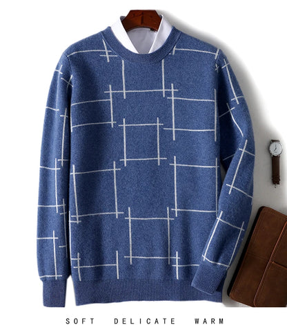 Autumn/Winter 100% Pure Wool Men's O-Neck Thick Business Sweater Loose Casual Wool Knit Bottoming Shirt Men's Sweater