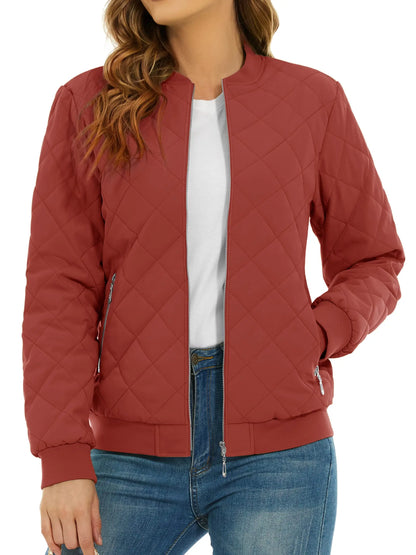 TACVASEN Padded Warm Jackets Womens Fashion Retro Pilot bomber Jackets Diamond Quilted Coats Full Zip Up Pockets Casual Outwear