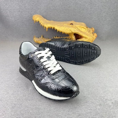2026 new authentic crocodile leather men's black sneakers real crocodile leather men's soft lace-up casual shoes