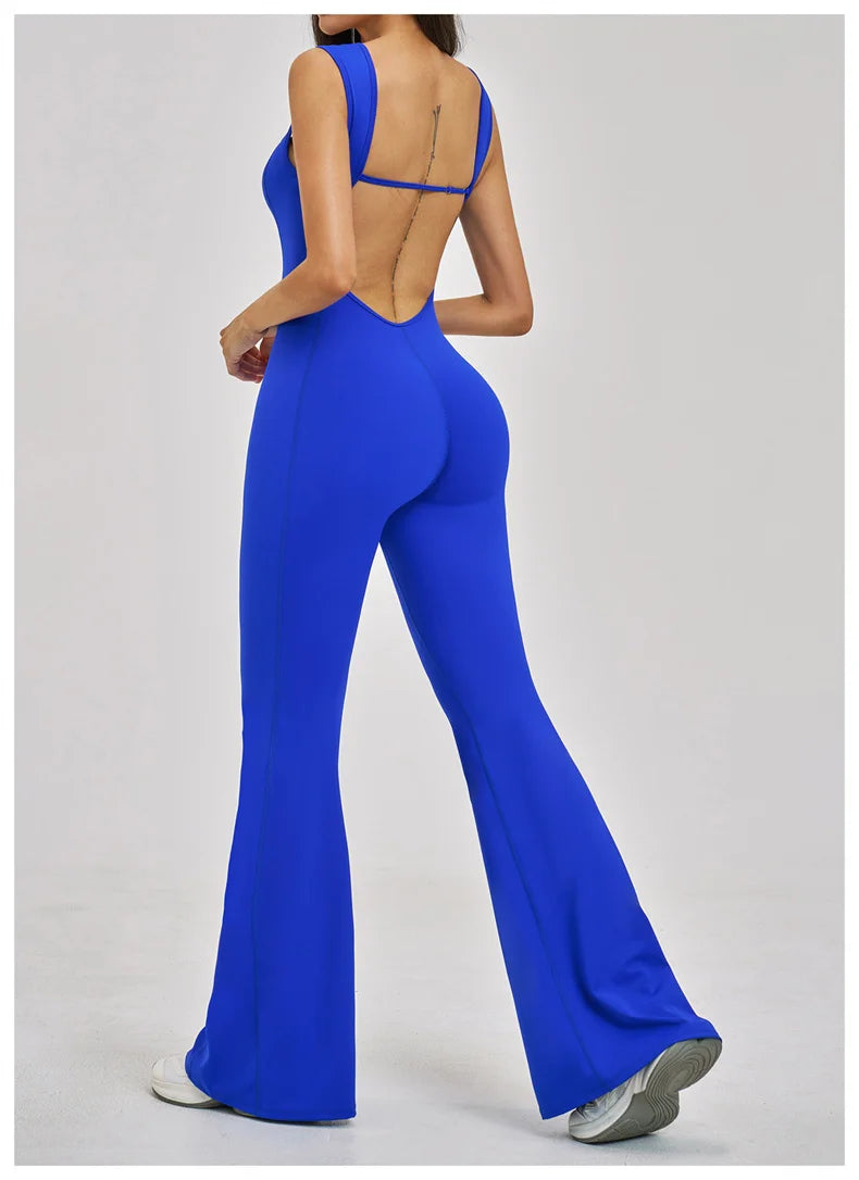 TRY TO BN Women Yoga Jumpsuit Beautiful Back High Strength Fitness Workout Bodysuit One Piece Sportswear Flare Pants Gym Clothes
