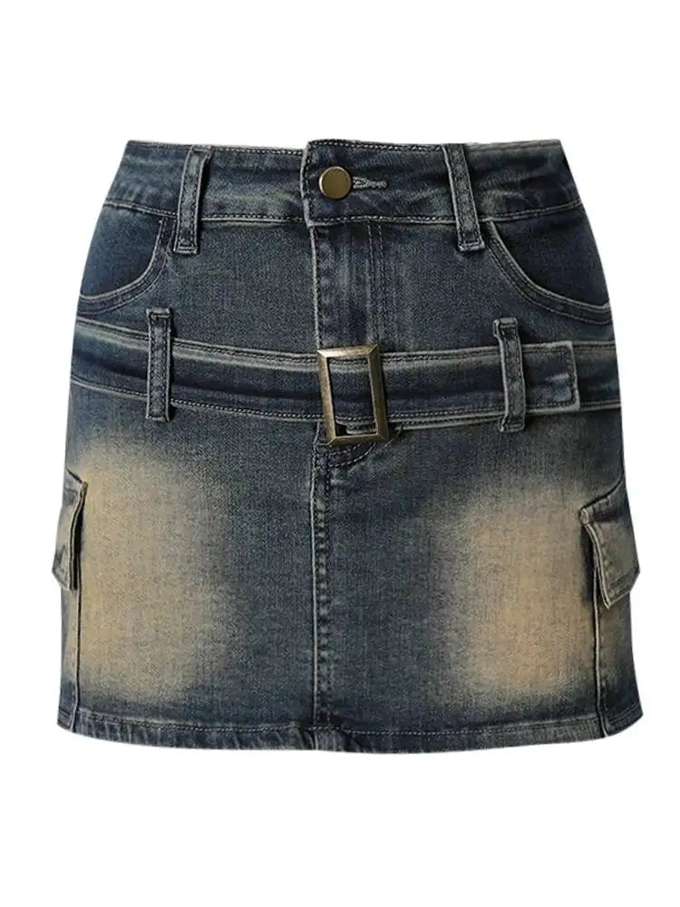 DEAT Fashion Slim-fit Anti-exposure A-line Skirt Women's High-waisted Bodycon Denim Mini Skirts Summer New