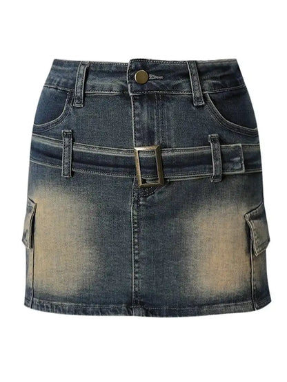 DEAT Fashion Slim-fit Anti-exposure A-line Skirt Women's High-waisted Bodycon Denim Mini Skirts Summer New