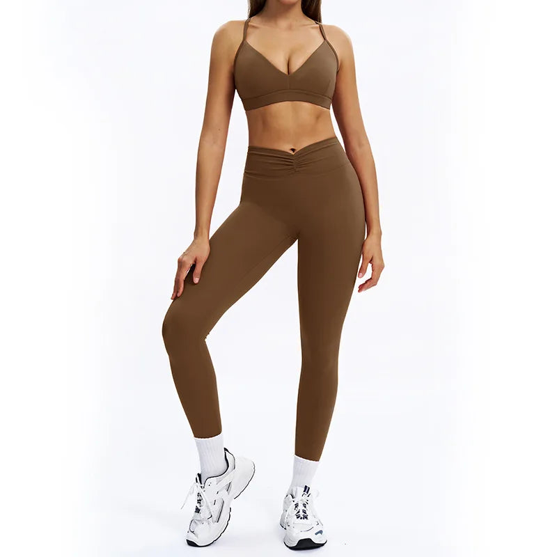 SWELTERING 2PCS Yoga Set Fitness Gym Tracksuit Sportswear Women Workout Outfits High Waist Leggings Sports Bra Athletic Wear