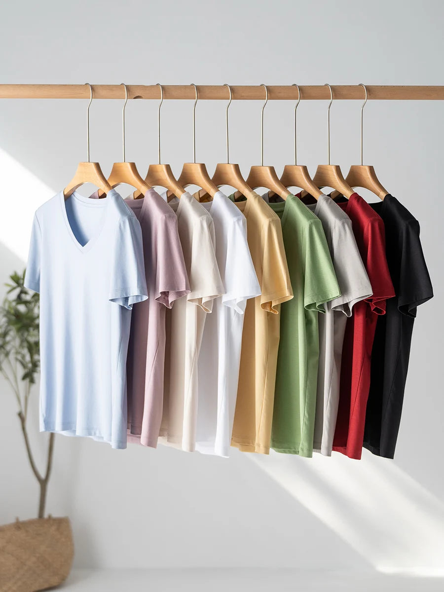 SuyaDream Women Solid T shirts, Silk Cotton Blend, O Neck, Short Sleeved Solid Tee,2025 Summer Candy Colors Basic Cozy Top Green
