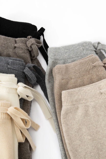 Autumn Winter Fashion Basic Women 100% Merino Wool Wide Leg Pants  Simple Style Cashmere Knitted Trousers Loose Casual Pants