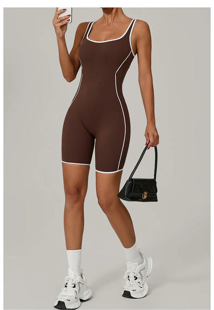 TRY TO BN Yoga Jumpsuit Sports Hollow Back Breathable Contrasting Color Bodysuit Fitness One Piece Set Running Gym Woman Clothes