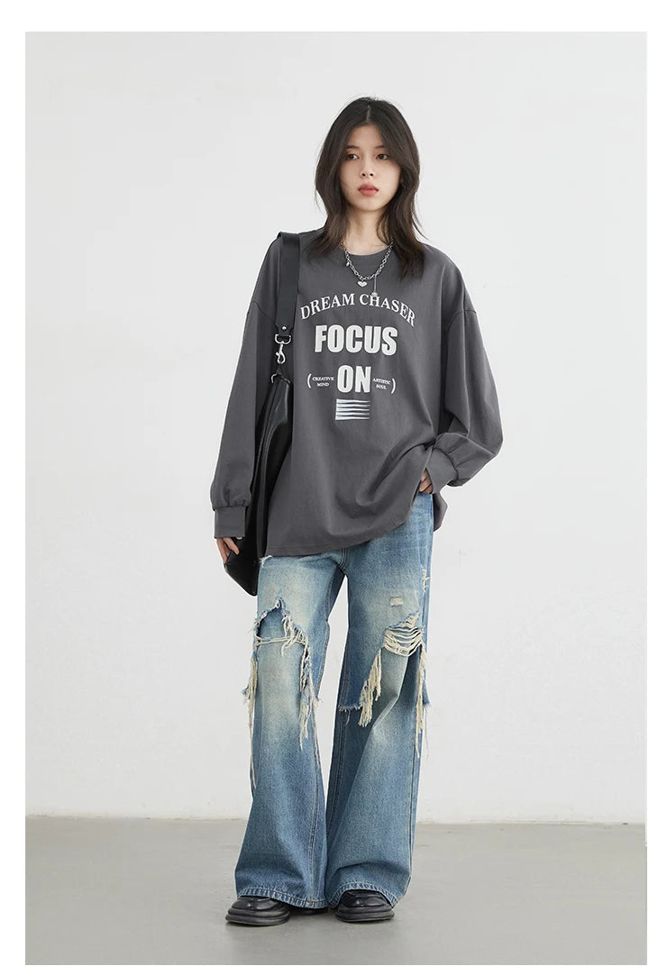 CHIC VEN Women Jeans Loose Casual High Waisted Wide Leg Ripped Rough Edge Denim Pants Female Trousers Spring Autumn 2025