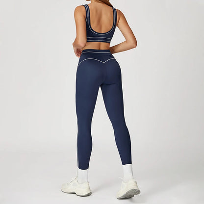 TRY TO BN Women's Tracksuit Sport Bra Yoga Set Contrasting Color High Waist Leggings Fitness Two Pieces Suit Running Gym Clothes