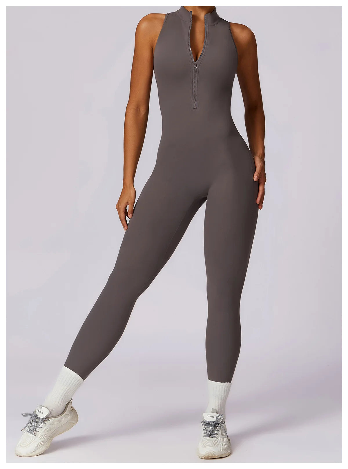 Summer V Back One-piece Suit Women Sports Jumpsuit Zippers Yoga Rompers Backless Sportswear Women Sleeveles Workout Bodysuits