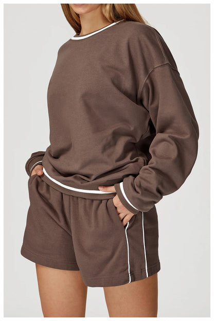 Custom LOGO women's new casual sweater wide-leg trousers comfortable outdoor fashion sports jogging shorts cycling two-piece set