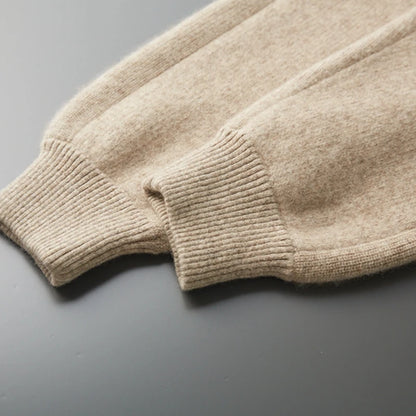 Autumn/Winter Men Sweater Suit Hooded Zipper Pullover Pants Thick Warm Casual Clothing 100% Cashmere Knitwear Trousers Tops