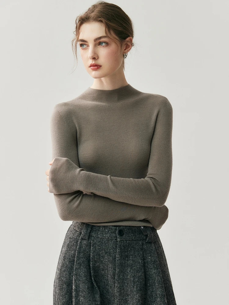 CHICUU Women 100% Wool Sweater Machine Washable Mock Neck Pullover 18-Thread Worsted Cashmere Knitwear   Autumn Winter Clothes