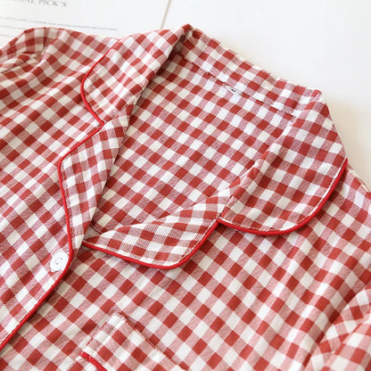 2026 Spring/Summer Couple Pajama Set 100% Cotton Double Layer Gauze Men's and Women's Japanese Plaid Set Long sleeved Home Fury
