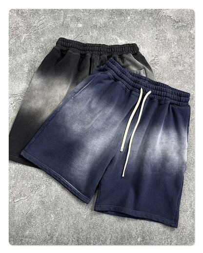 Customized LOGO Men's 2025 New 430G Heavy 100% Cotton Spray Dyeing Old Shorts Street Tide Washing Retro Loose Pants