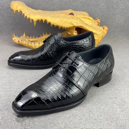 Authentic crocodile leather men's leather shoes business British high-end real crocodile leather men's square toe formal shoes