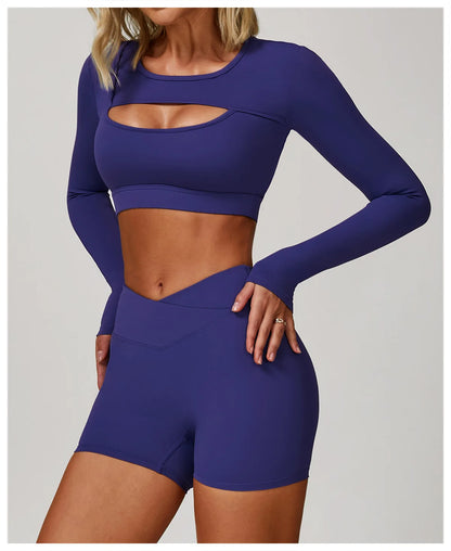 Women Yoga Shirts Crop Top Long Sleeves Sexy Hollow Out Shirts for Women Yoga Sports Fitness Gym Clothes Push Up Workout Tops