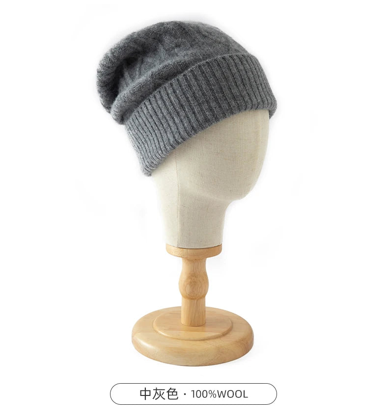 DjzDsm 100%Pure Wool Women's Hat For Winter Warm Soft Luxury Cashmere Twists Slouchy Street y2k Women's Hat
