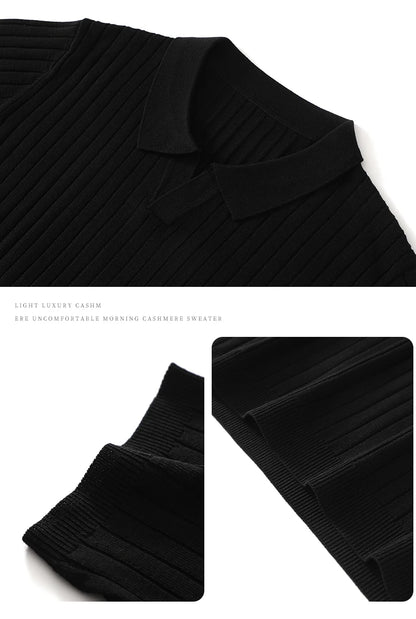 Summer New Men's 100% Lyocell Scissor Collar Solid Color T-Shirt Knit Pullover Bussiness Casual Short-sleeved POLO Collar Tees