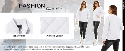 TACVASEN Padded Warm Jackets Womens Fashion Retro Pilot bomber Jackets Diamond Quilted Coats Full Zip Up Pockets Casual Outwear