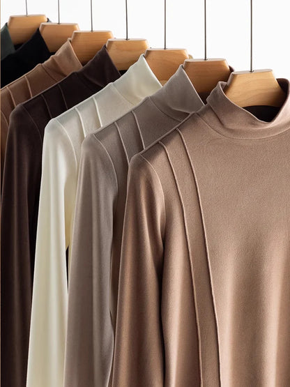 SuyaDream Women's Wool Blend Turtleneck Thermal T-Shirt, High Collar Basic Slim Tee, 2025 Fall Winter Simple Top