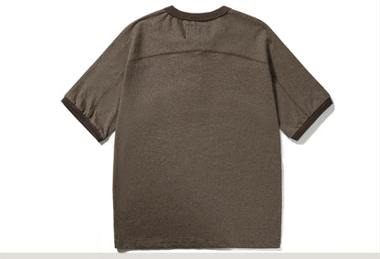 Men's American Retro T-shirt Heavyweight Loose Fit Short Sleeve Henry Collar Neutral Design Casual Loose Shirt