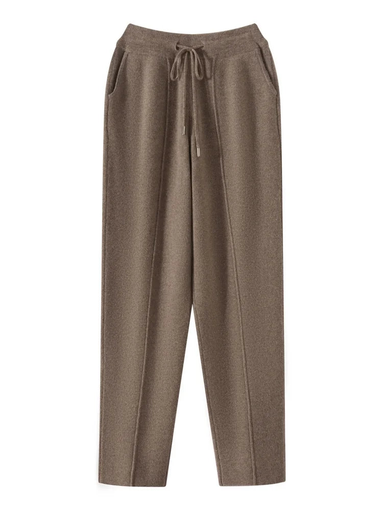 Men's Wool Pants Elastic Waist 2025 Autumn Winter Thick Casual Cashmere Trousers 100% Merino Wool Knitted Mid Seam Sport Pants
