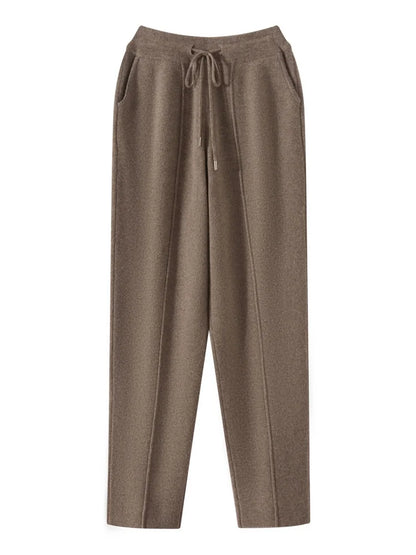 Men's Wool Pants Elastic Waist 2025 Autumn Winter Thick Casual Cashmere Trousers 100% Merino Wool Knitted Mid Seam Sport Pants