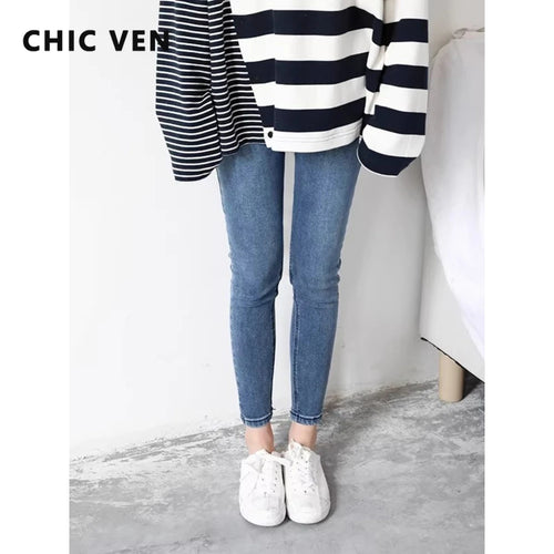 CHIC VEN Women Jeans Solid Slim Retro High Waisted Small Leg Denim Pant Skinny Pant Spring Autumn 2026