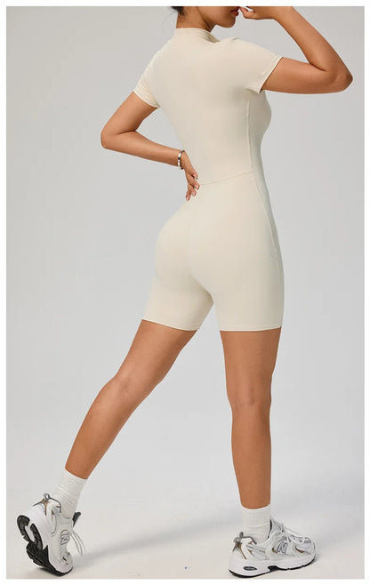 TRY TO BN Sports Jumpsuit Zipper Short Sleeves Yoga Sportswear Fitness Workout Bodysuit One Piece Suits Tights Gym Woman Clothes