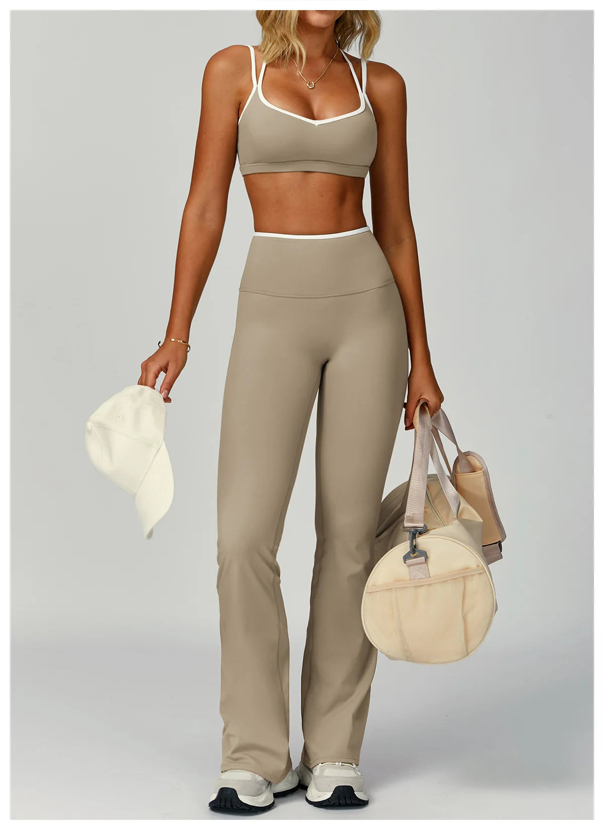 2PCS Workout Clothes Wide Leg Pant Yoga Suits Solid Color Bra Sports Set Gym Tracksuits Female Quick Dry Fitness Suit Sports Set