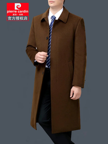 100% Cashmere Jacket Men Casual Business Men's Winter Coats Polo Collar Single Breasted Windbreaker Coat Casaco Masculino