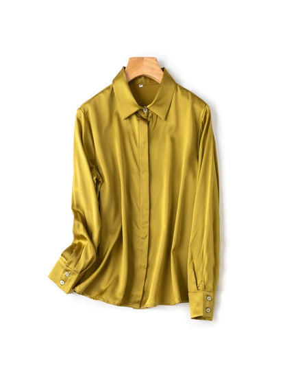 SuyaDream Woman Solid Shirts 93%Real Silk 7%Spandex Long Sleeves Chic Blouses, 2025 Spring Autumn Office Lady Top