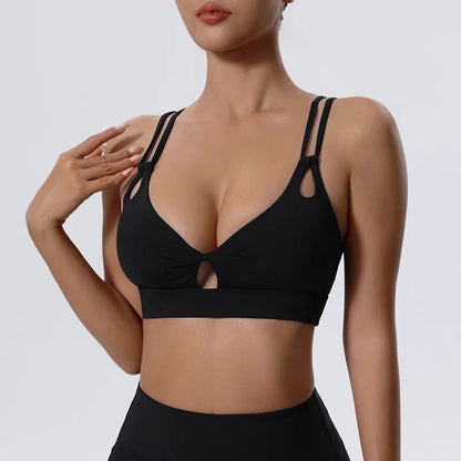 Women Fitness Sports Bra Sexy Top Gym Yoga Bra  Athletic Back Cutout Cross Tight Gym Push Up Workout Soft With Chest Pad