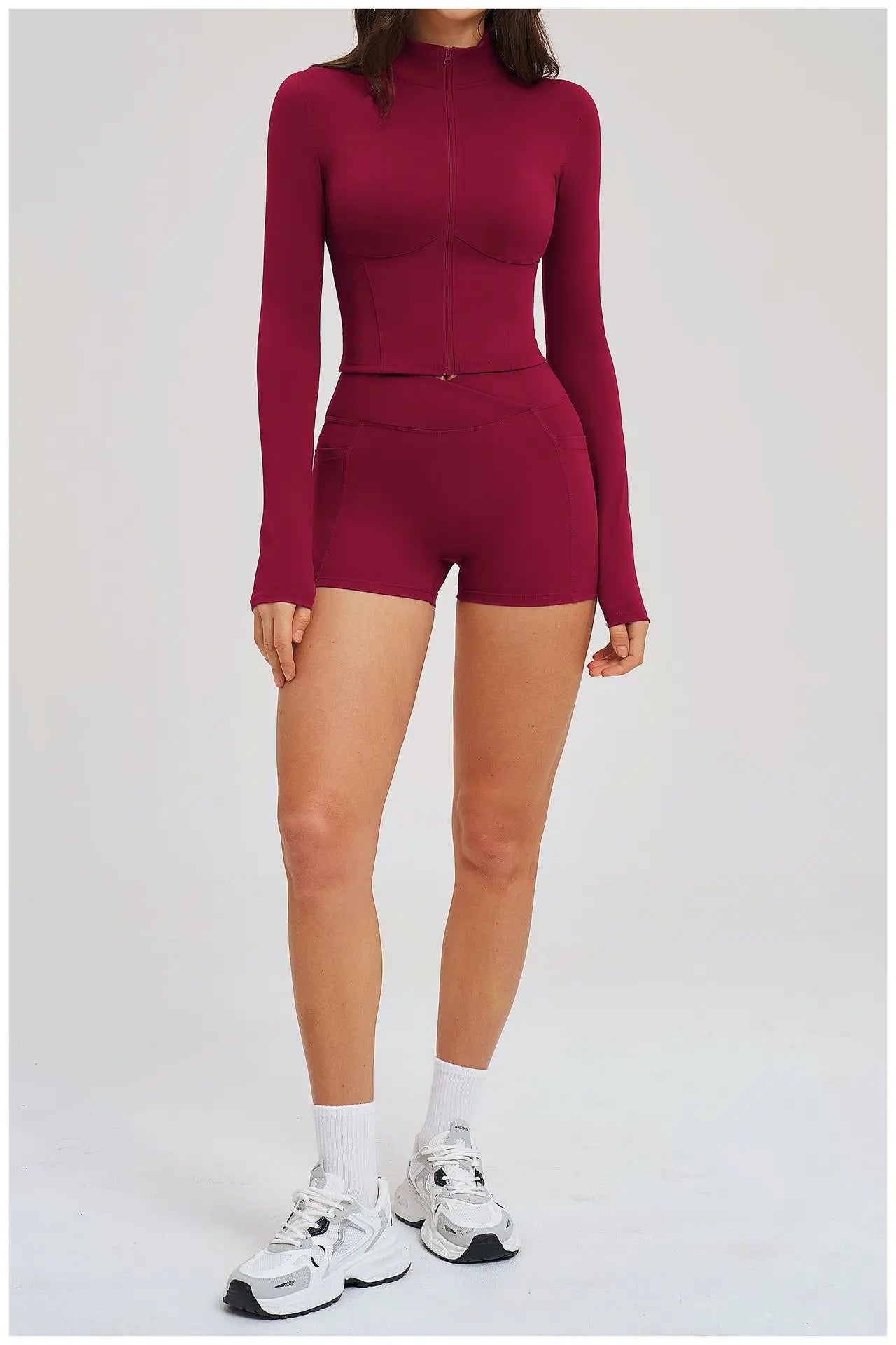 2PCS Yoga Suit Women's Tracksuit Gym Clothing Sportswear Female Workout Long Sleeve Sports Suit High Waist Cycling Shorts Set