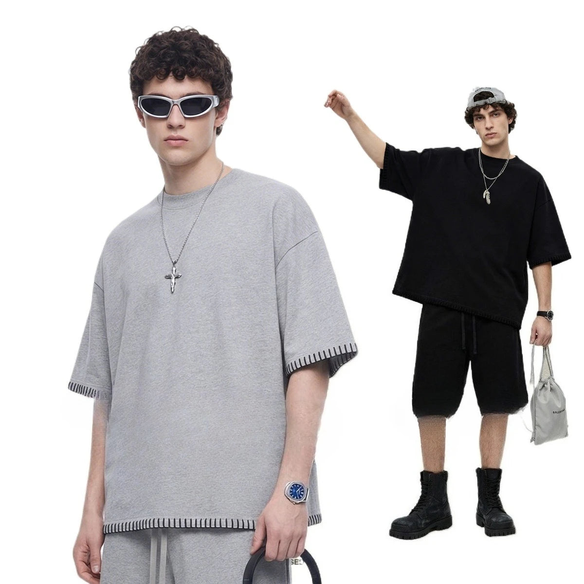 Custom LOGO Men's 240G Cotton Polyester American Cool Short Width Boxyfit Loose Short Sleeve T-Shirt Casual Top