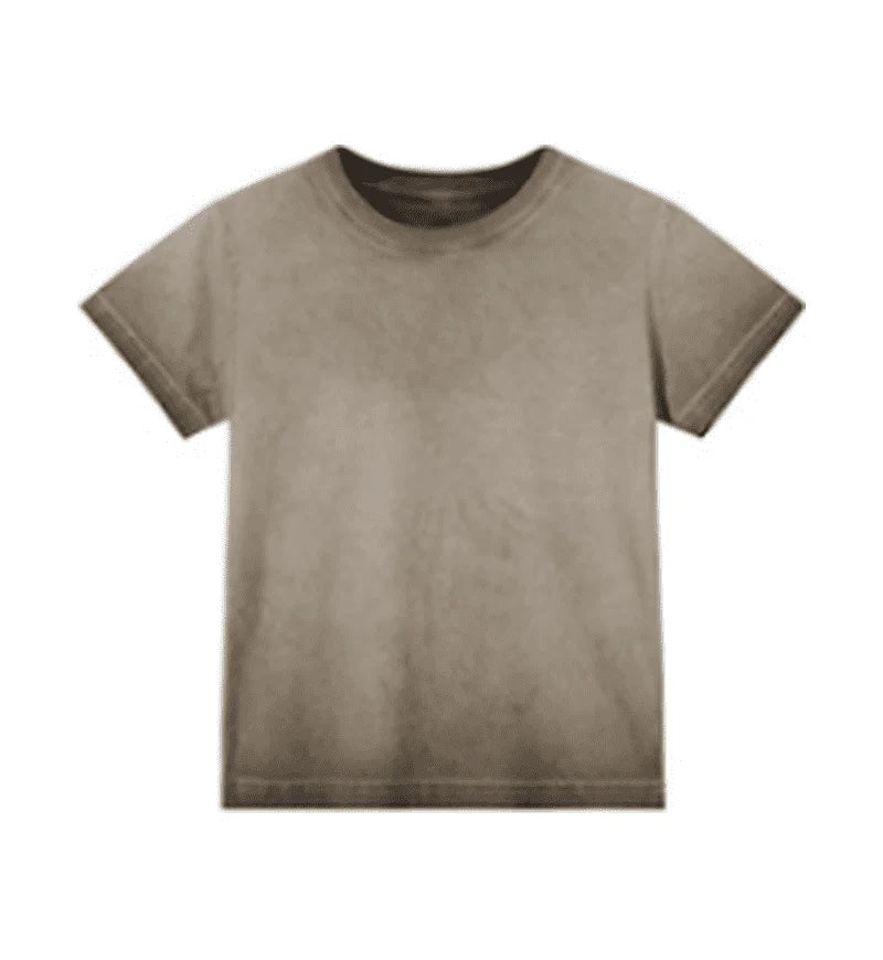 Female 240GSM Gradient Washed Custom LOGO Solid Slim  T-Shirt Soft Cotton Streetwear Casual Short Sleeve Cool Retro For Women