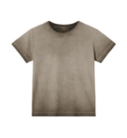 Female 240GSM Gradient Washed Custom LOGO Solid Slim  T-Shirt Soft Cotton Streetwear Casual Short Sleeve Cool Retro For Women