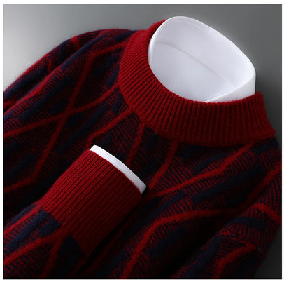 New 100% Pure Wool Cashmere Men's Mock-Neck Pullover Autumn And Winter Color Matching Top Casual Thick Fashion Large Size Jacket