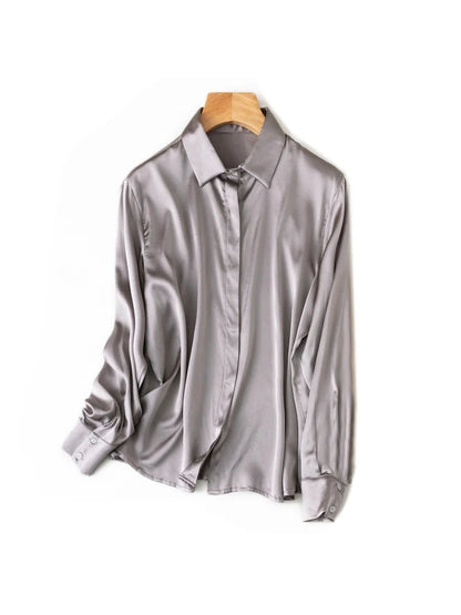SuyaDream Woman Solid Shirts 93%Real Silk 7%Spandex Long Sleeves Chic Blouses, 2025 Spring Autumn Office Lady Top