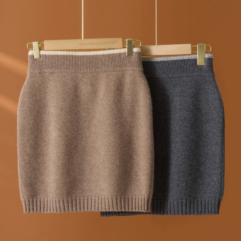 Flat Thickened Hip Hugging Skirt Women's Autumn Winter 100% Merino Wool Knitted Half Skirt Versatile Short Elastic Waist Skirt
