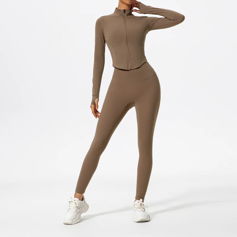 Hearuisavy Summer Ultra-Soft Fabrics 2Pcs Long Sleeve Gym Set Women Quick-Dry Yoga Clothes Workout Leggings Suit Sports Jackets