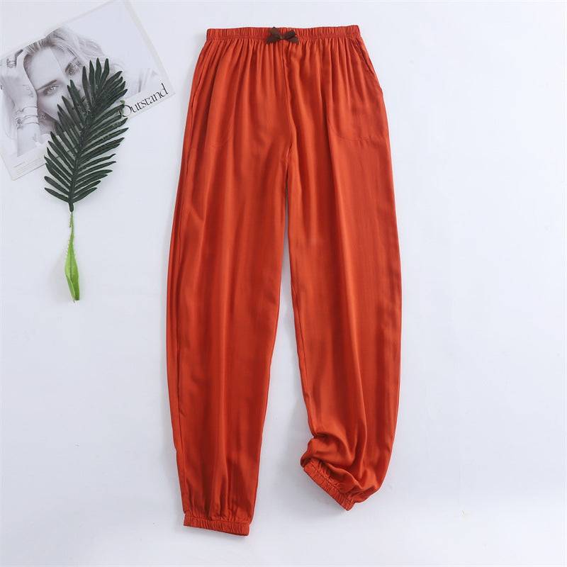 Spring and summer new women's trousers 100% viscose leg + straight casual breathable comfortable plus size home sleep pants cute