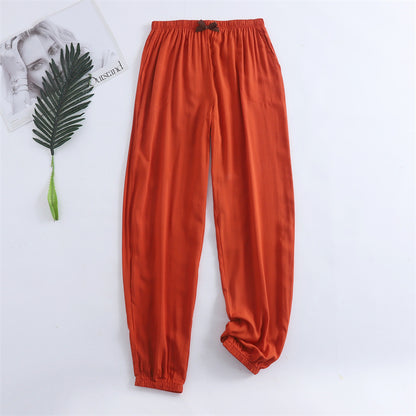 Spring and summer new women's trousers 100% viscose leg + straight casual breathable comfortable plus size home sleep pants cute