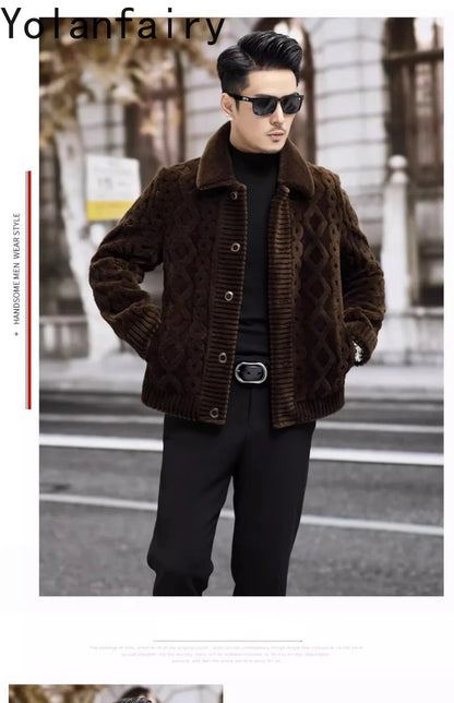 YOLANFAIRY New Sheep Shearing Jacket Men Winter 2025 Double-sided Wear 100% Wool Coat Man Clothing Short Men's Jackets chaqueta